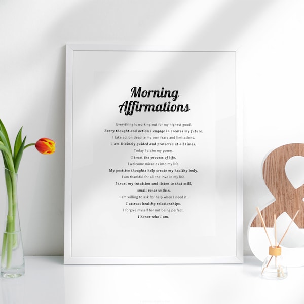 Morning Affirmations Print - Inspirational Wall Art | Digital Download