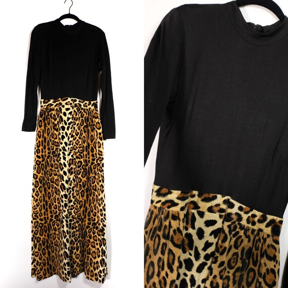 Vintage Renaissance Maxi Dress with Animal Print L