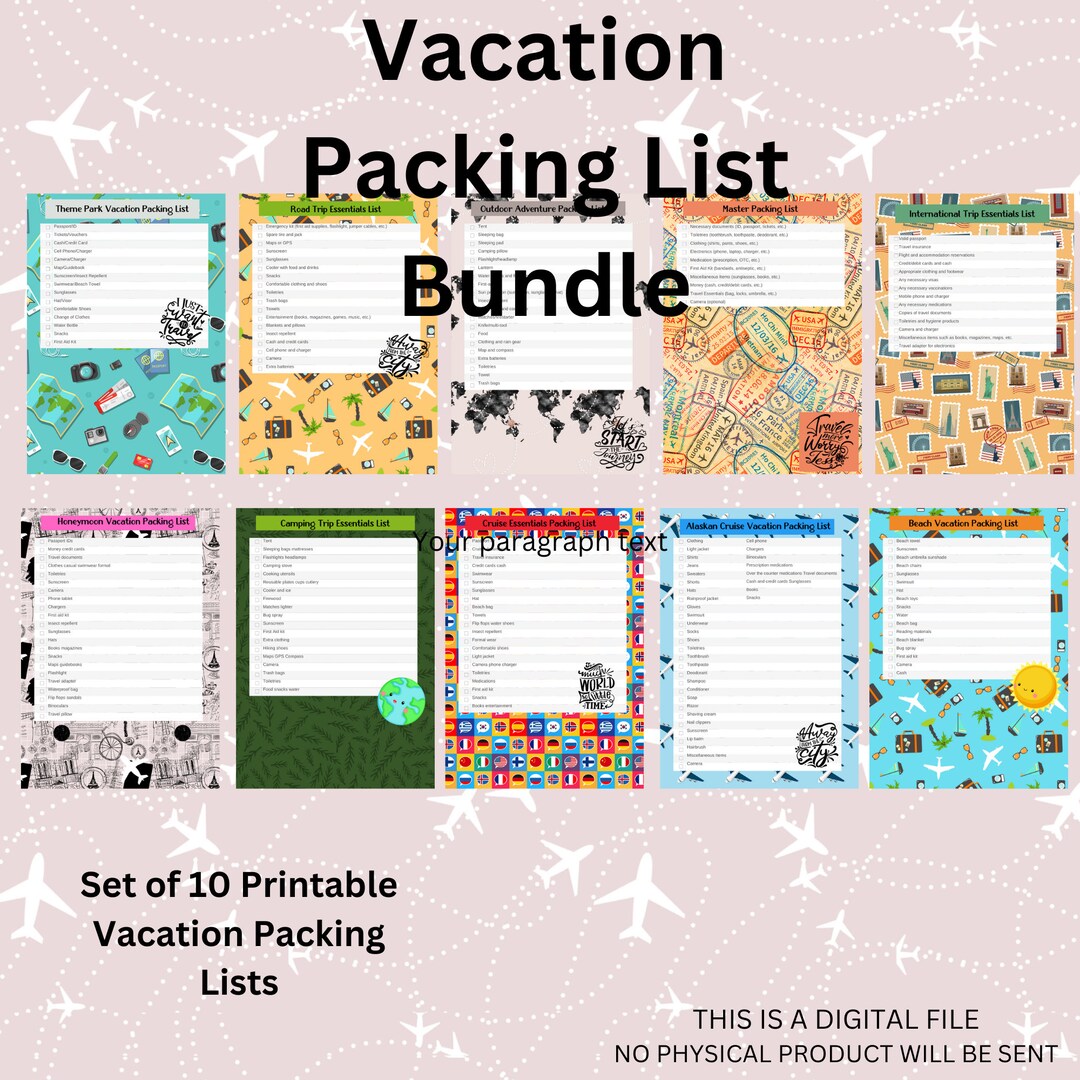 Vacation Packing List Bundle PRINTABLE - Etsy