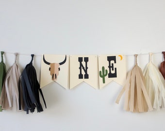 First Rodeo High Chair Banner - Western Theme Birthday - Bull Skull + Cactus - Wild West - How the West was One - Desert - Rootin Twotin