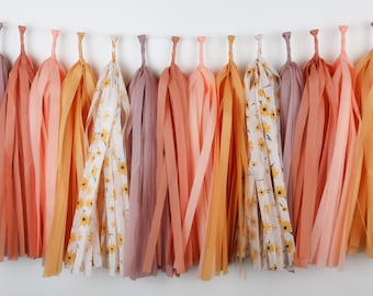 Floral tissue paper tassel garland - daisy - wild flower - girl power - groovy birthday - muted rainbow - flower power - first birthday
