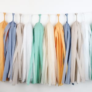 Wave Surf Tissue Paper Tassel Garland - Wave Party Decor – The Big One Birthday – Baby on Board Baby Shower – TWObular – Retro Muted Beach