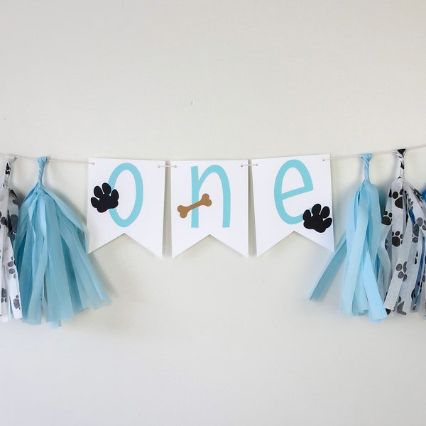 Let’s Pawty High Chair Banner - Puppy Party - Paws - Paw Print - Dog Theme - Puppy First Birthday - Blue Puppy - Boy Pawty