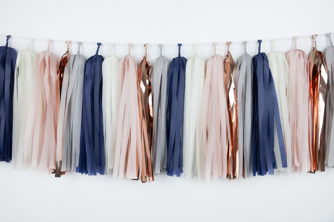 Blush and Navy Tassel Garland Rose Gold Gender Reveal Birthday Smash
