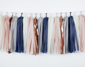 Blush and Navy Tassel Garland - Rose Gold - Gender Reveal - Birthday - Smash Cake - Photo Banner - Bridal Shower - Oh Baby - Pink Blue