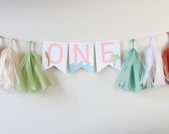 Retro Girl Surf High Chair Banner - Surf’s Up - Twobular Surfer - Boho Beach One in the Sun - The Big One Party - First Wave Birthday Girl