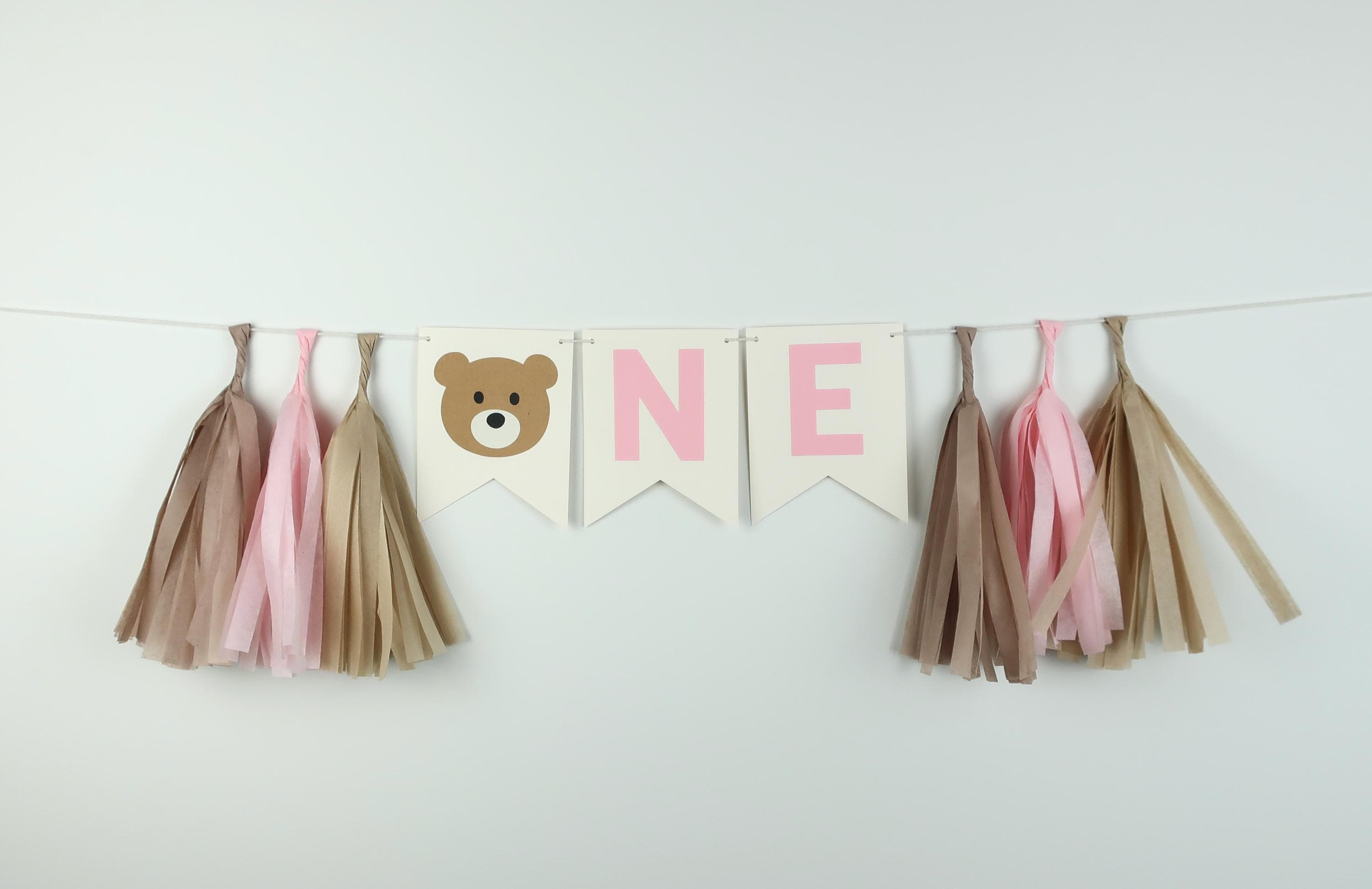 Teddy Bear PINK High Chair Banner - Beary 1st Birthday Decor - Tan ...