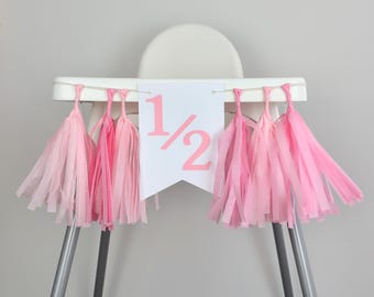 Half Birthday High Chair Banner - Pink 1/2 Birthday Girl Decor - Halfway to One - 6 Month Photo Prop - Baby Girl Milestone Party