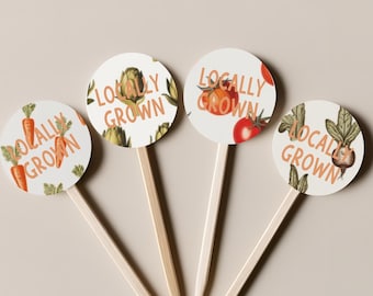 Locally Grown Cupcake Topper – Baby Shower Decor – Little Sprout Birthday – Farmer’s Market Theme – Fresh to the Farm – Rustic Garden Party