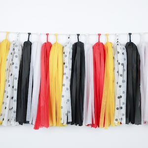 Firehouse Tassel Garland - Dalmatian - Mouse - Red Black Yellow - Birthday Party - Firetruck - First Birthday - Banner - High Chair Banner