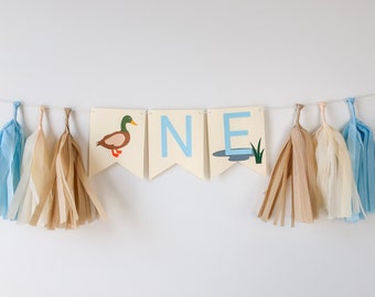 Lucky Duck High Chair Banner – Mallard Duck First Birthday – One Lucky Duck Party – Duck Hunting Theme – Highchair Decoration