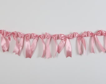 Satin Ribbon Bow Garland – Coquette Birthday Decor – Tying the Knot Bridal Shower – Dainty Nursery – Custom Bow Baby Shower - Ribbon Wall