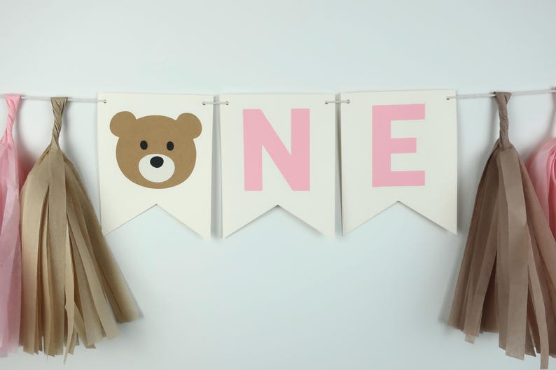 Teddy Bear PINK High Chair Banner - Beary 1st Birthday Decor - Tan ...
