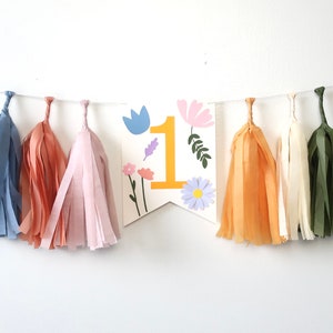 Bannière personnalisée pour chaise haute fleurs sauvages - Anniversaire bohème fleurs sauvages - Bannière fleurs sauvages pour un - Garden-party - Anniversaire papillon - Thé pour deux