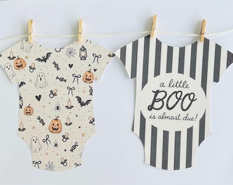 Bannière « Un petit fantôme arrive bientôt » pour body - Décoration de baby shower Halloween noir et orange - Décoration de baby shower fantôme - Baby shower effrayante