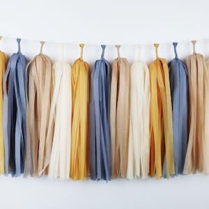Marigold Tassel Garland - Balloon Tail - Sunflower - Muted Sunshine - Wedding Dusty Blue - Mustard - Bridal Shower - Baby - Gender Reveal