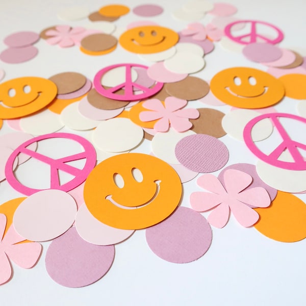 Groovy Onestock Confetti - Two Groovy - Peace Love Party - Hippie Baby - 60’s 70’s - First Birthday - Baby Girl - Smiley - Flower Child