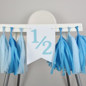 Half Birthday High Chair Banner - Blue 1/2 Birthday Boy Decor - Halfway to One - 6 Month Milestone Photo Prop - Baby Boy Milestone Party