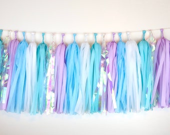 Winter Onederland - Ice Princess Tassel Garland - Blue White Silver Banner - Mermaid Party - Blue Purple - Ice Queen - Birthday Party