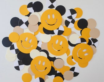 Dude Checkered Confetti - Two Rad - Two Cool - One Cool Dude - One Happy Dude - Mustard + Black - Birthday - Birthday Party Decorations