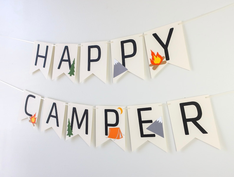 Little Explorer Banner Happy Camper Camp Party First Birthday Campfire Adventure Awaits Woodland One Happy Camper Camp Custom image 3