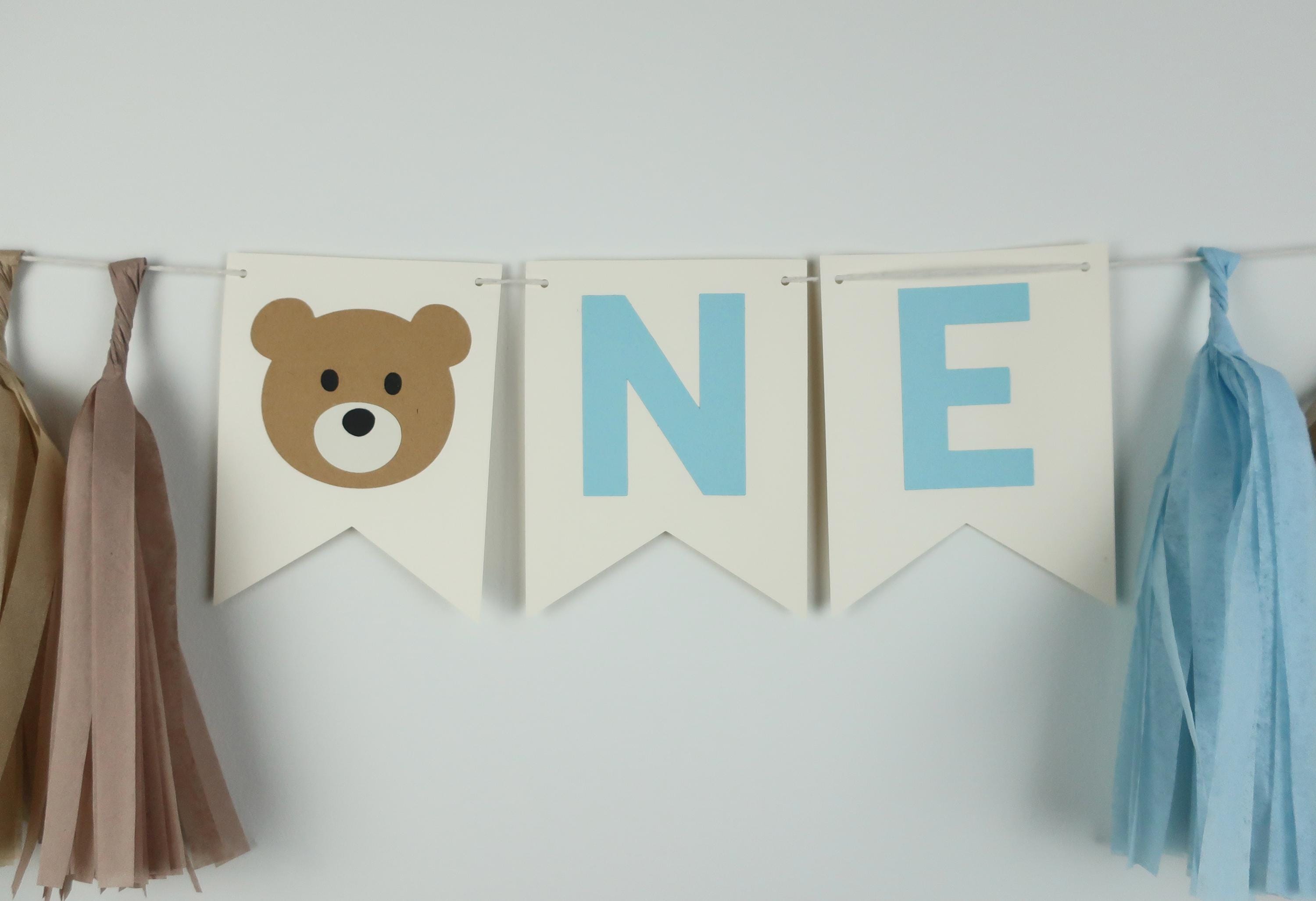 Teddy Bear BLUE High Chair Banner - Beary 1st Birthday Decor - Tan ...
