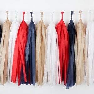 Rookie of the Year Tissue Paper Tassel Garland - Baseball First Birthday Decor - Sports Party - Red White Blue - Rookie Baseball Garland