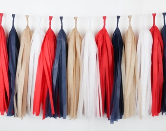 Rookie of the Year Tissue Paper Tassel Garland - Baseball First Birthday Decor - Sports Party - Red White Blue - Rookie Baseball Garland