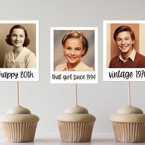 Customized Face Cupcake Topper - Personalized Birthday Cupcake Decoration - Custom Age Decor - 50th Birthday - 80s Baby - 90s Baby - 80th