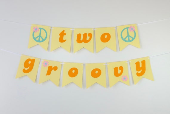 Retro Rainbow Banner Two Groovy Peace Love Party Hippie | Etsy