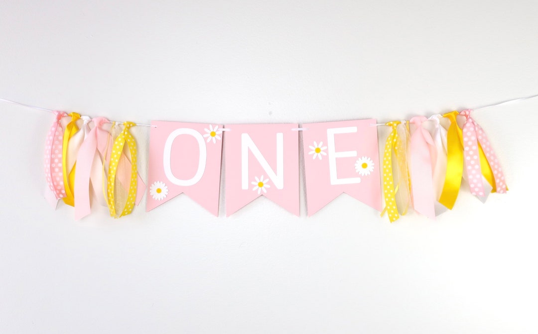 Daisy High Chair Banner - Pink and Yellow Highchair - One Banner With ...