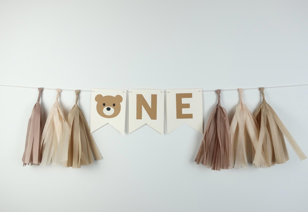 Teddy Bear TAN High Chair Banner - Beary 1st Birthday Decor - Tan Cream ...