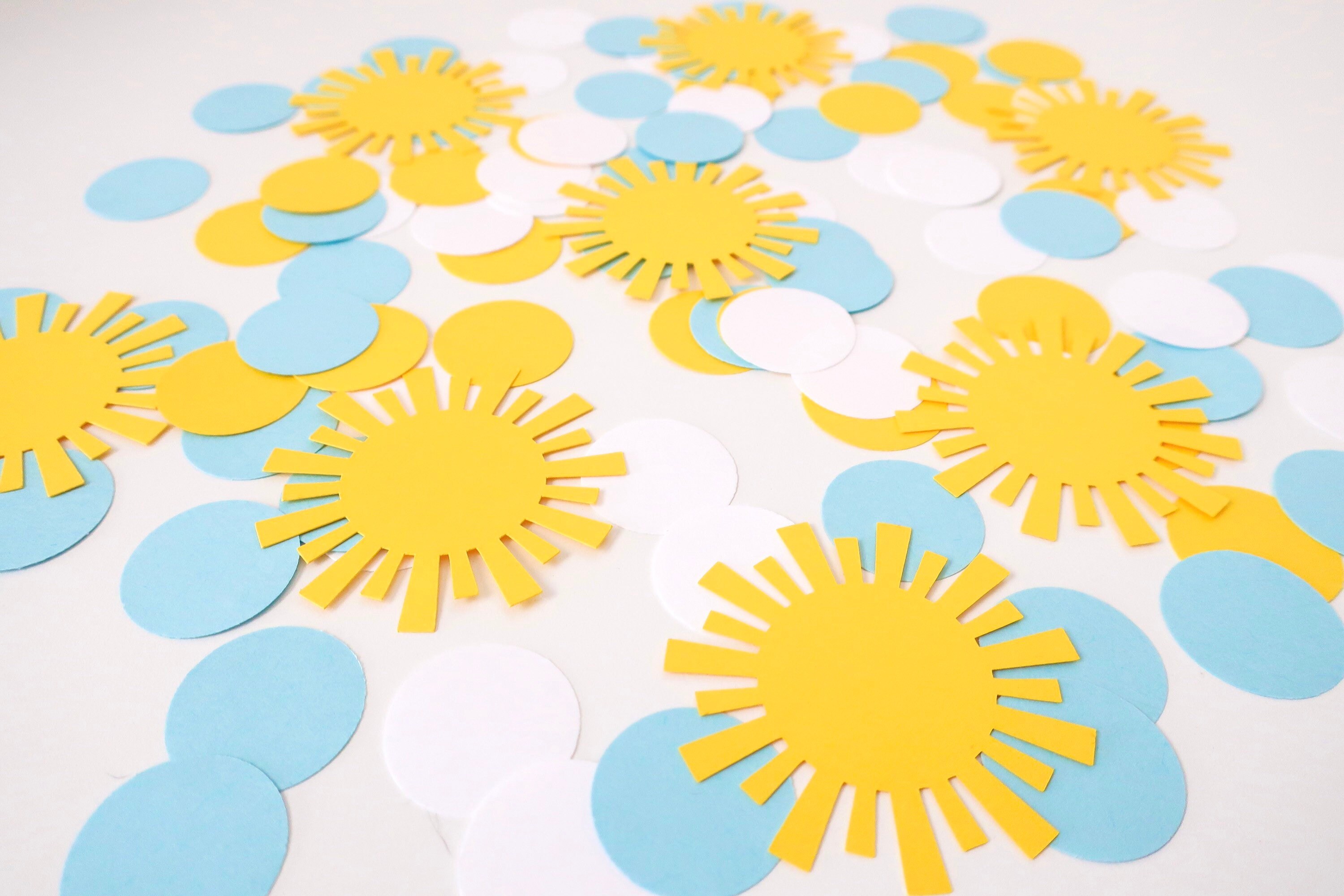 Sunshine Boy Confetti Little Sunshine Baby Shower Birthday Boy Sonshine Blue Yellow Sun First Trip Around the Sun Birthday