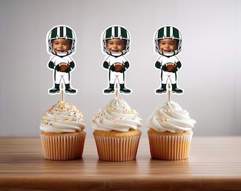 Custom Face Football Cupcake Toppers – Personalized Birthday Party Decorations