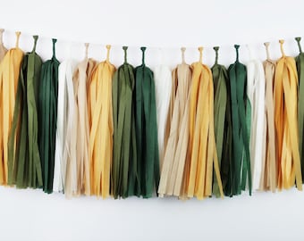 Green Tan Tassel Garland - Green Mustard - Bridal Shower - Baby - Bachelorette - Emerald Marigold - Botanical - Safari - High Chair Banner