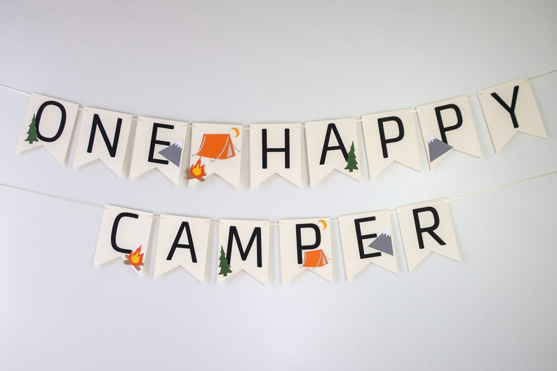 Little Explorer Banner Happy Camper Camp Party First Birthday Campfire Adventure Awaits Woodland One Happy Camper Camp Custom ONE HAPPY CAMPER