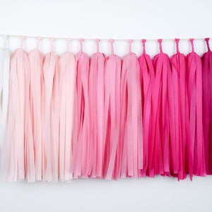 Pink Ombre Tassel Garland Banner Pink Birthday Pink Nursery Bachelorette Party Baby girl Baby shower High Chair image 1