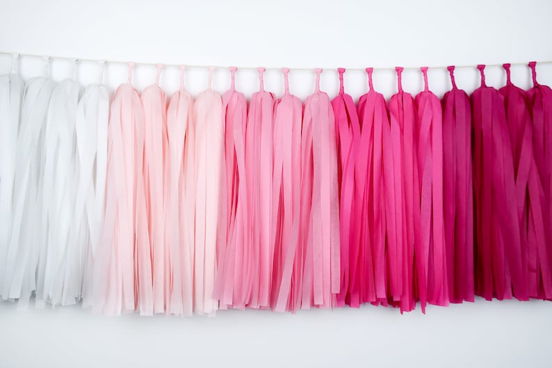 Pink Ombre Tassel Garland Banner Pink Birthday Pink Nursery Bachelorette Party Baby girl Baby shower High Chair image 1