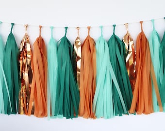 Showgirl Party Tassel Garland - Teal, Orange & Rose Gold - Life of a Birthday Girl - This Wife Is a Showgirl - Glam Era Party Decor