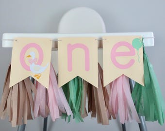 Silly Goose PINK High Chair Banner - Silly Goose 1st Birthday - One Silly Goose Party Decoration - Baby Girl Farm Animal Birthday Party