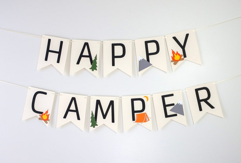 Little Explorer Banner Happy Camper Camp Party First Birthday Campfire Adventure Awaits Woodland One Happy Camper Camp Custom HAPPY CAMPER