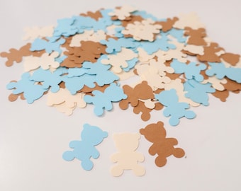 Teddy Bear Confetti - 120 pieces - Bear Cut Outs - Bearly Wait - Bear Party - Teddy Bear Theme - Baby Shower - Birthday - Neutral - Tan Blue