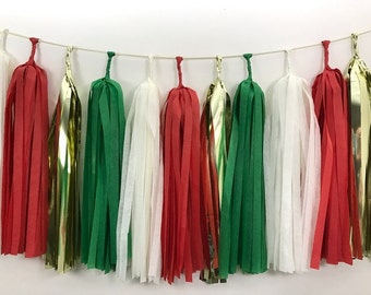 Santa - Red - Green - Gold - Holiday Tassel Garland - Christmas Party - Christmas Decoration - Green and Red Garland