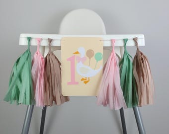One Silly Goose (1) PINK High Chair Banner - Silly Goose 1st Birthday - One Silly Goose Party Decoration - Baby Girl Farm Animal Party Decor