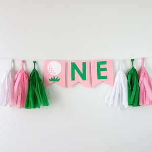 Golf Girl Pink High Chair Banner - Pink Hole in One Birthday Girl - First Par-Tee Decor - 1st Birthday Golf Party for Girls - Golf Theme