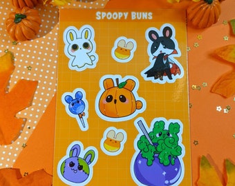 Spoopy Buns, Spoopy Stickers, Halloween Stickers, Kawaii Stickers, Bunny Stickers, Spooky, Cute, Kawaii, Sticker Sheet