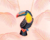 Beaded Necklace Toucan • original jewel Bestial • bird pendant tropical colorful exotic yellow • unique statement animal jewel •miyuki beads