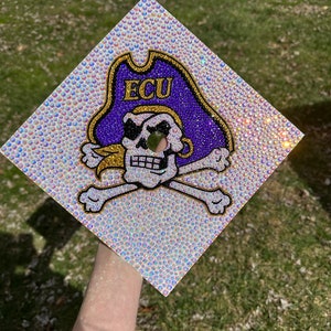 CUSTOM Jeweled Logo Graduation Cap Topper College, High School Graduation Bedazzled Cap Decoration image 3