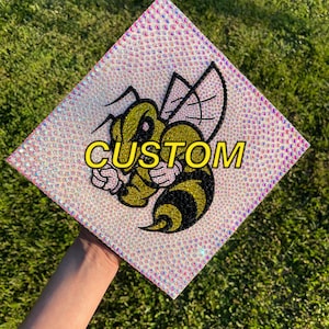 CUSTOM Jeweled Logo Graduation Cap Topper College, High School Graduation Bedazzled Cap Decoration image 1