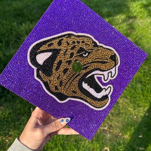 CUSTOM Jeweled Logo Graduation Cap Topper College, High School Graduation Bedazzled Cap Decoration image 2